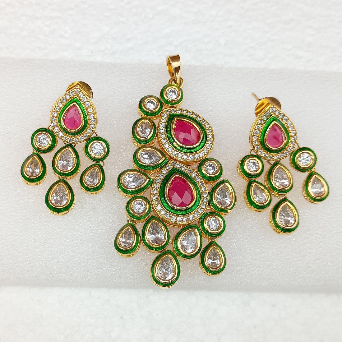 Ruby & Cubic Zirconia Pendant: Bollywood Indian Jewelry — 7