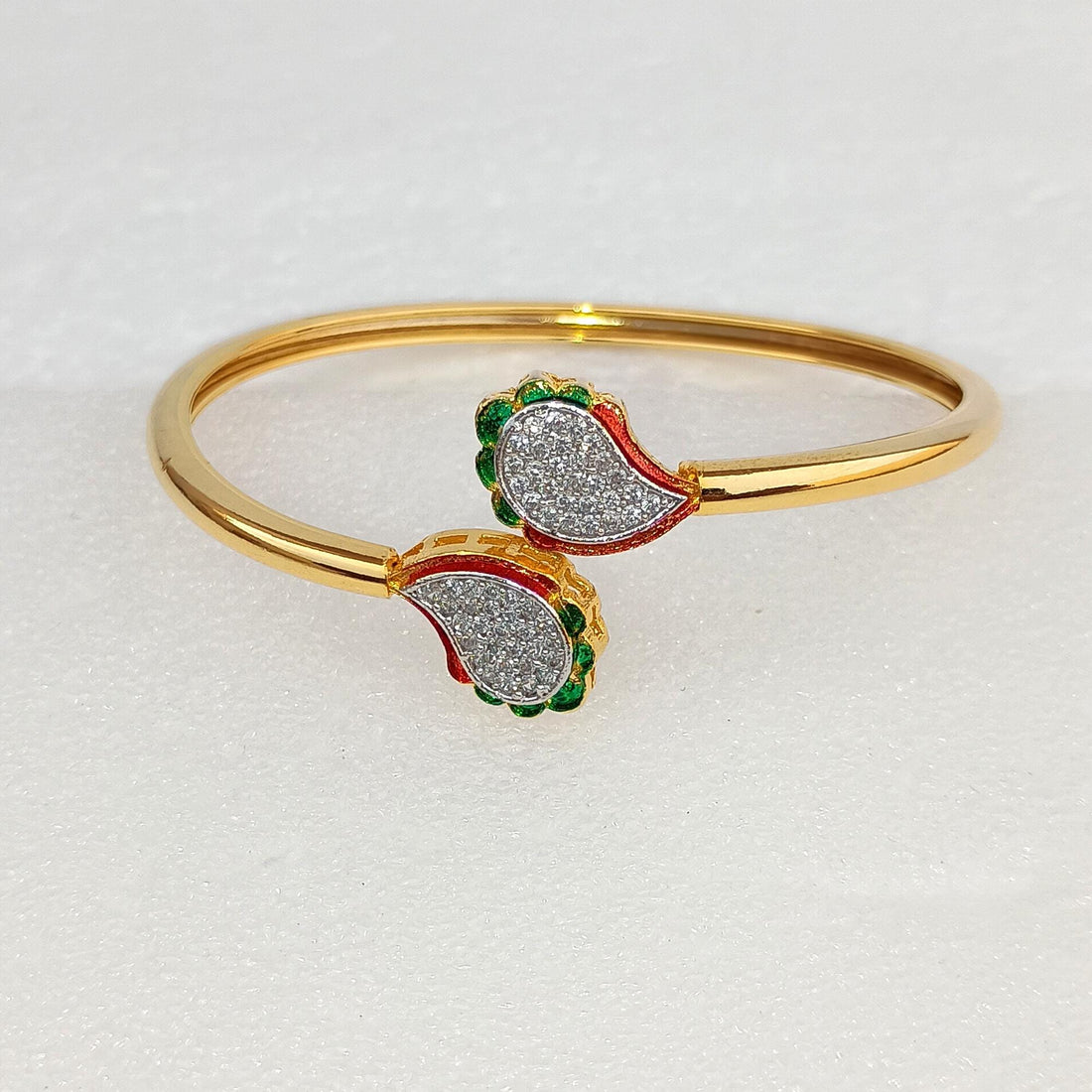 Emerald CZ Bangle | 22K Gold Plated Indian Bracelet | Bridal Wedding Statement Bangle | Ethnic Party Wear Jewelry | Gift for Her — 4