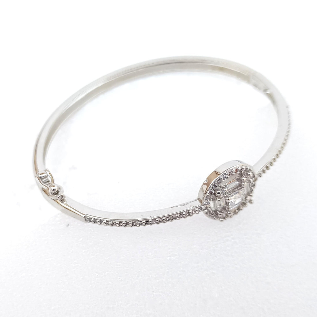 Handmade CZ Diamond Bangle | White Gold Plated Indian Bollywood Bracelet | Bridal Wedding Statement Bangle | Party Jewelry | Gift for Her — 6