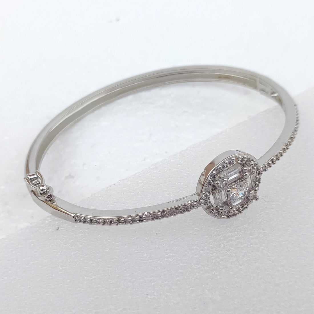 Handmade CZ Diamond Bangle | White Gold Plated Indian Bollywood Bracelet | Bridal Wedding Statement Bangle | Party Jewelry | Gift for Her — 5