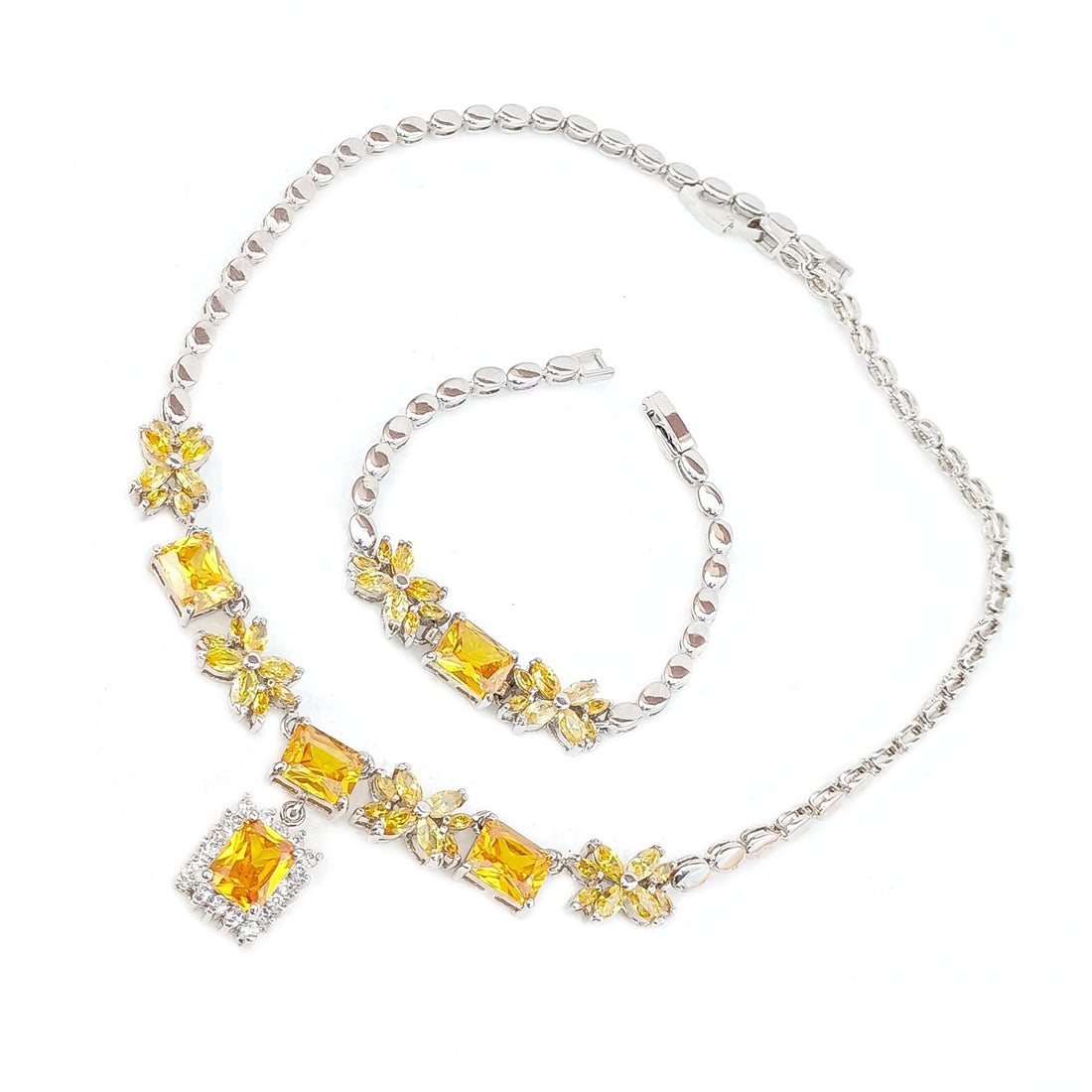 Minimalist Citrin Stone Necklace | Yellow Cut Stone Necklace Set | White Gold Plated Necklace Set | Wedding Necklace Set | Gift For Her — 6