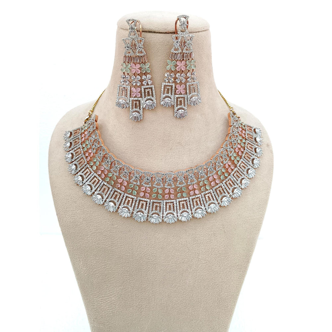 22k Gold Plated Chalcedony Necklace | CZ Diamond Indian Bridal Jewelry | Traditional Wedding Statement Necklace | Women Necklace — 6