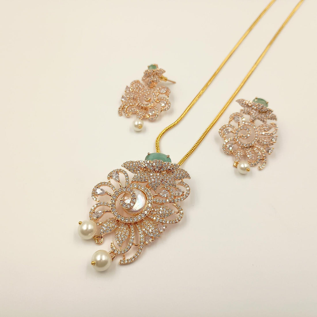 Victorian Gemstone Pendant Set: Rose Quartz, Moonstone, Emerald — 4