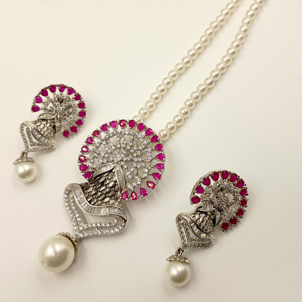 Ruby Citrine Pearl Pendant Set: Vintage Victorian Style Jewelry