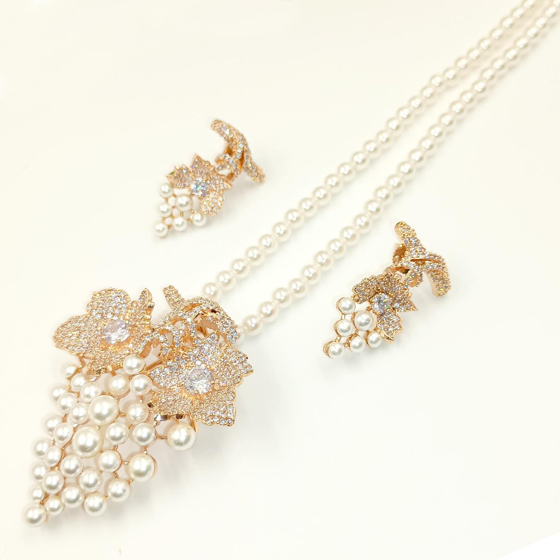 Pearl & Cubic Zirconia Victorian Pendant Set: Elegant Bohemian Jewelry — 3