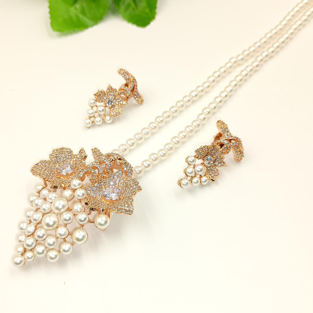 Pearl & Cubic Zirconia Victorian Pendant Set: Elegant Bohemian Jewelry — 4