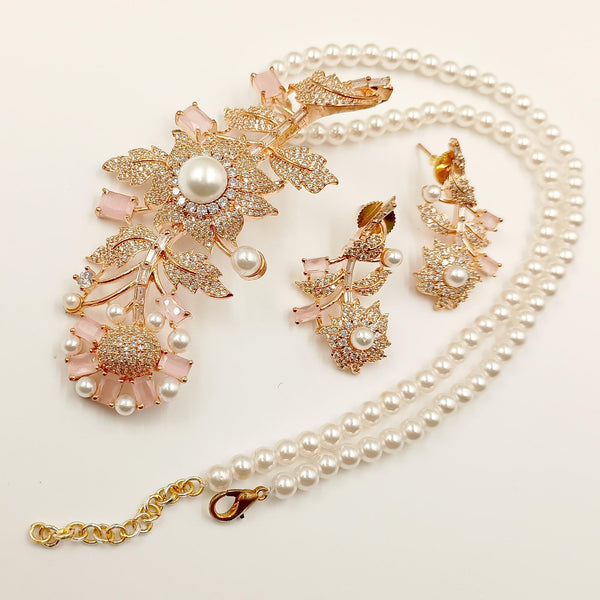 Rose Quartz Crystal Pearl Pendant Necklace: Victorian Leaf Boho Jewelry