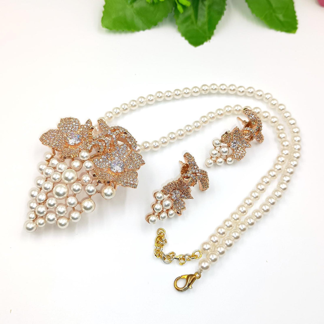 Pearl & Cubic Zirconia Victorian Pendant Set: Elegant Bohemian Jewelry — 5