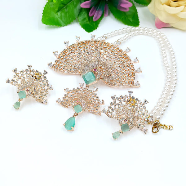 Emerald Moonstone CZ Pendant Set: Handmade Victorian Style Necklace