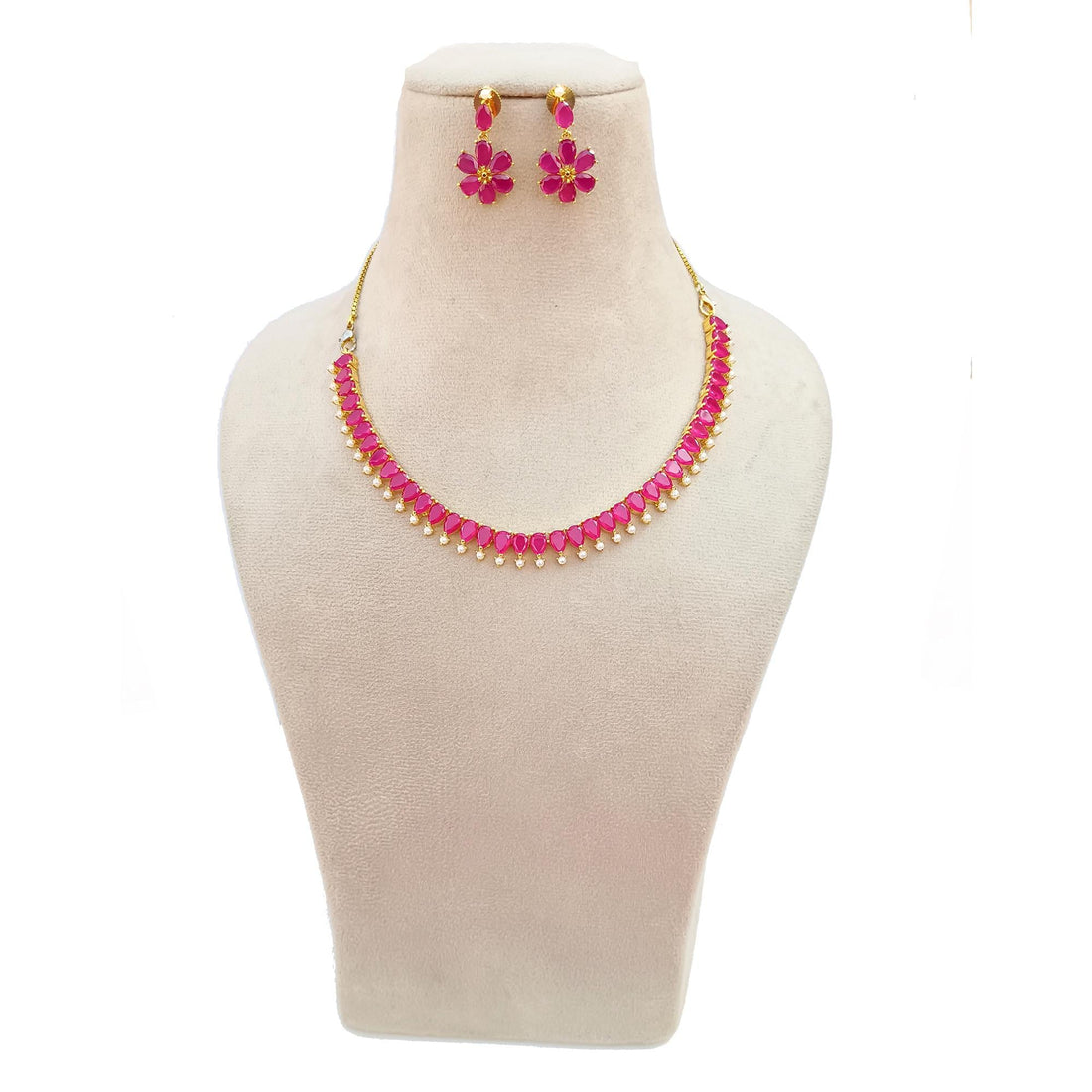 Ruby Emerald Gold Plated Necklace | South Wedding Jewelry | Traditional Bridal Temple Necklace | Ethnic Statement Jewelry | Gift for Her — 6