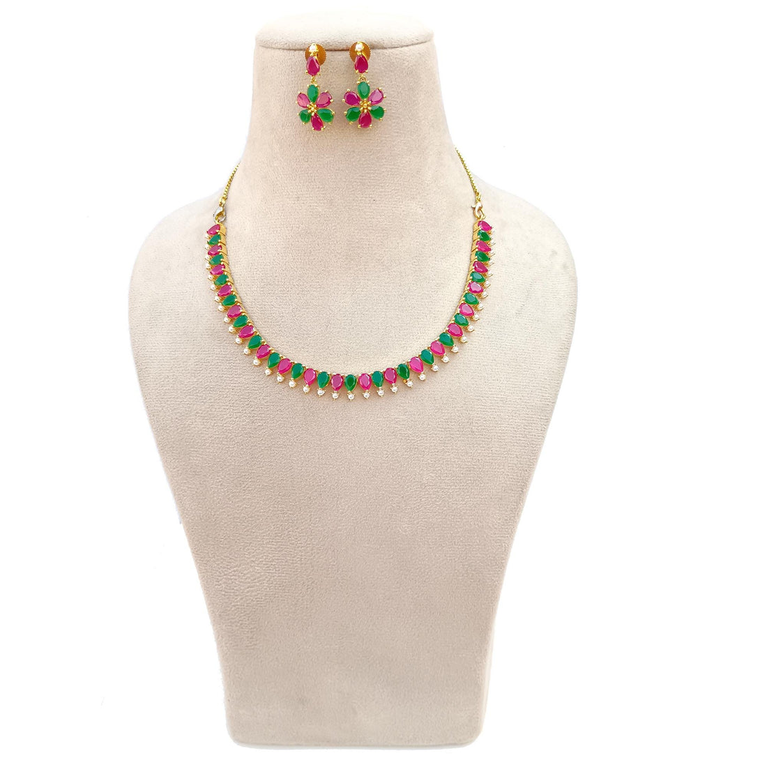 Ruby Emerald Gold Plated Necklace | South Wedding Jewelry | Traditional Bridal Temple Necklace | Ethnic Statement Jewelry | Gift for Her — 8