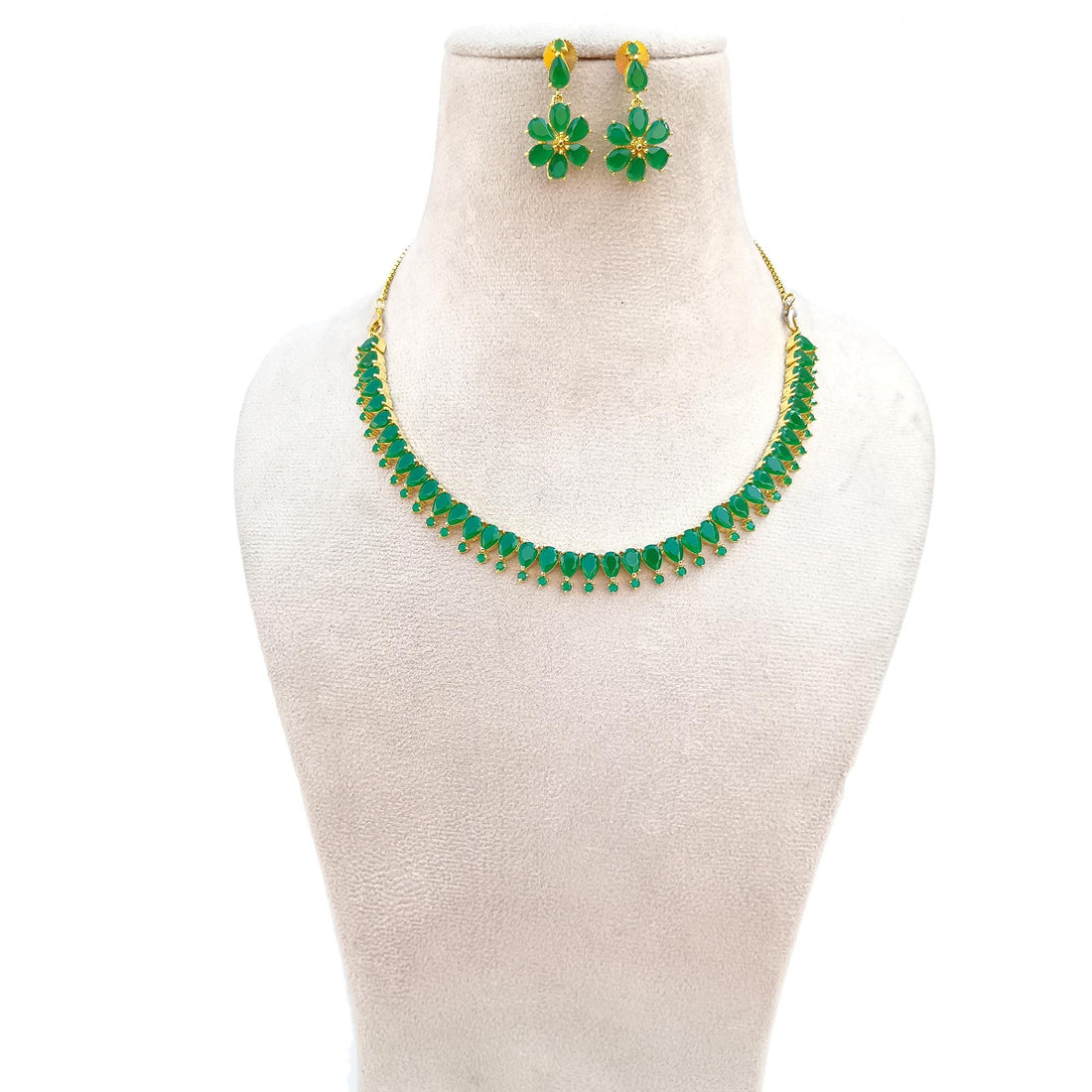 Ruby Emerald Gold Plated Necklace | South Wedding Jewelry | Traditional Bridal Temple Necklace | Ethnic Statement Jewelry | Gift for Her — 2