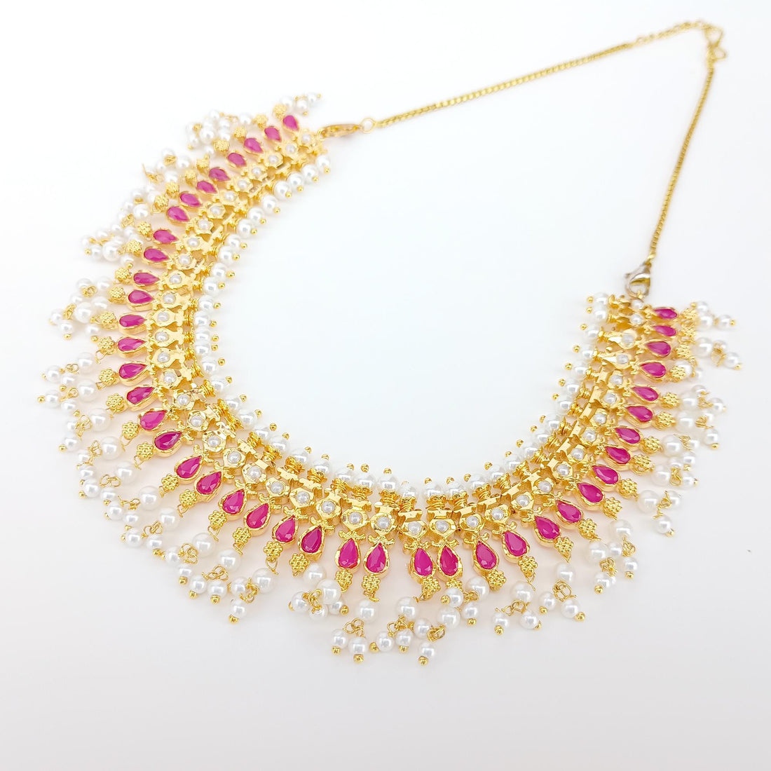 22K Gold Plated Ruby & Emerald Necklace | South Indian Wedding Jewelry | Traditional Bridal Necklace | Party Wear Necklace  | Gift for Her — 6