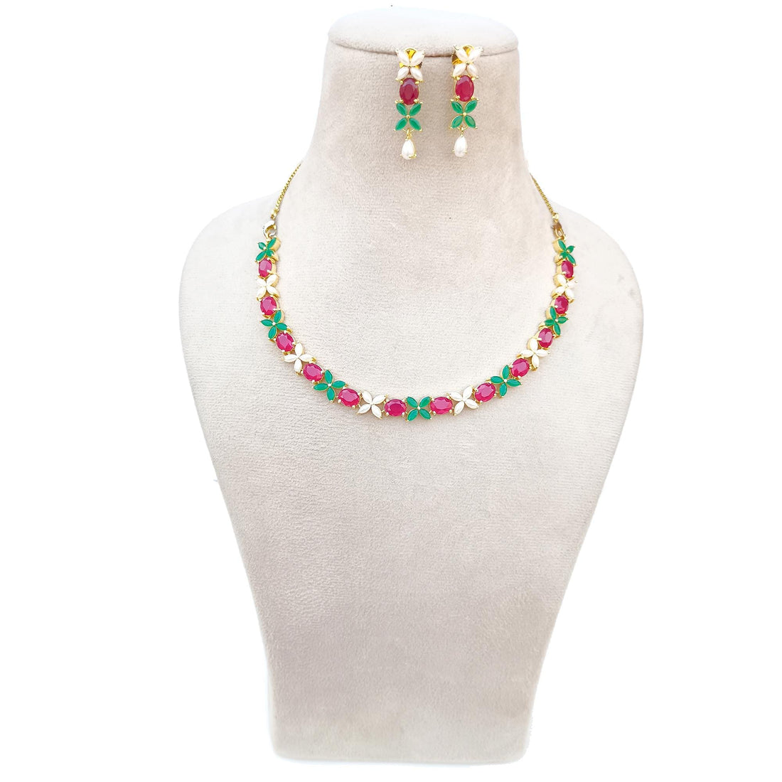 22K Gold Plated Indian Wedding  Necklace Set for Women |Ruby Emerald & Pearl Bridal Jewellery |Traditional Party Wear Necklace |Gift for Her — 2