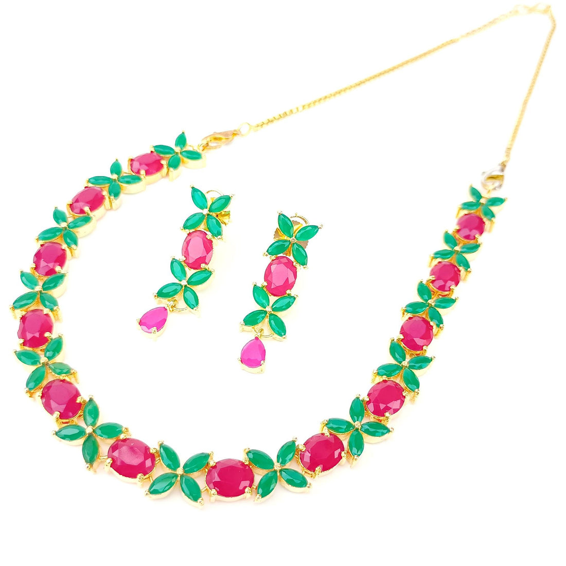 22K Gold Plated Indian Wedding  Necklace Set for Women |Ruby Emerald & Pearl Bridal Jewellery |Traditional Party Wear Necklace |Gift for Her — 6