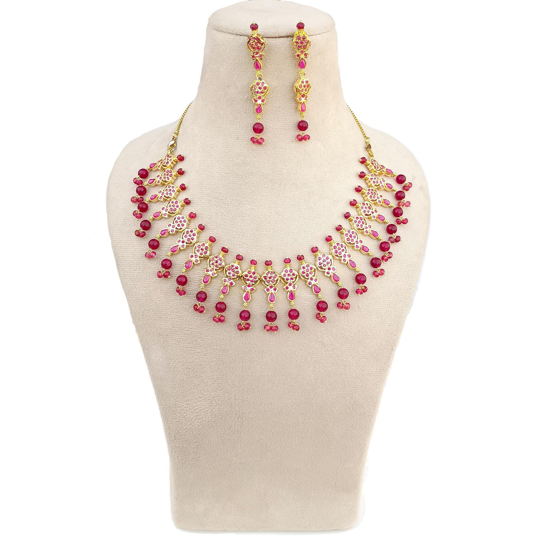 South Indian Ruby Emerald Pearl Long Necklace | Gold Plated Traditional Haram | Bridal Wedding Necklace | Engagement Jewelry | Gift for Her — 4