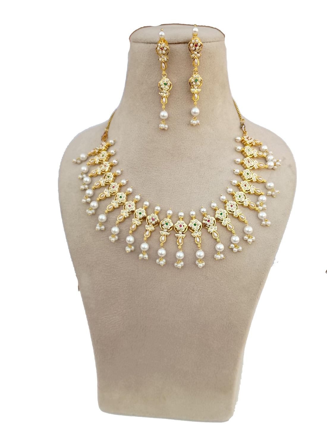 South Indian Ruby Emerald Pearl Long Necklace | Gold Plated Traditional Haram | Bridal Wedding Necklace | Engagement Jewelry | Gift for Her — 2