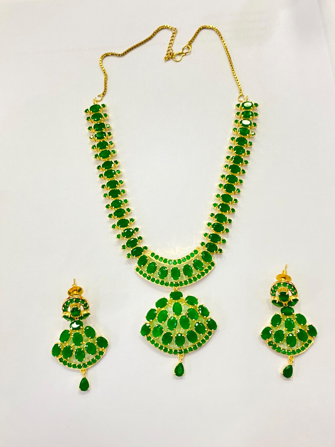 Emerald green Necklace Set, Gold Plated South Indian Jewelry