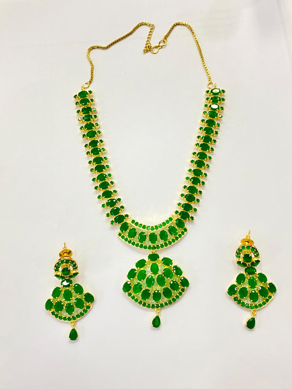 Emerald green Necklace Set, Gold Plated South Indian Jewelry