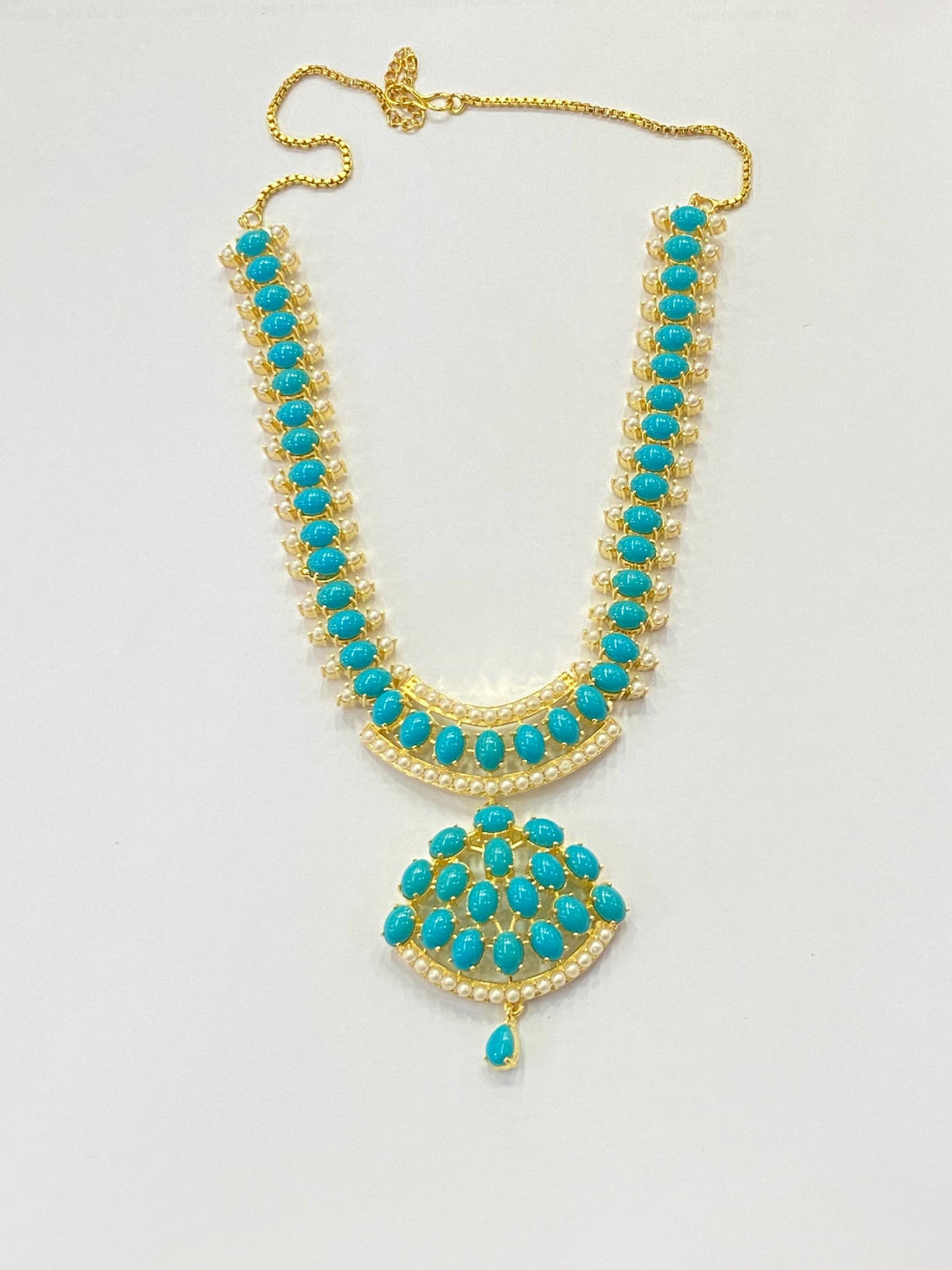 Sky Blue Arizona Turquoise & Pearl Necklace Set | Gold Plated Blue Necklace | Bridal Wedding Jewelry | Party Wear Necklace  | Gift for Her — 7