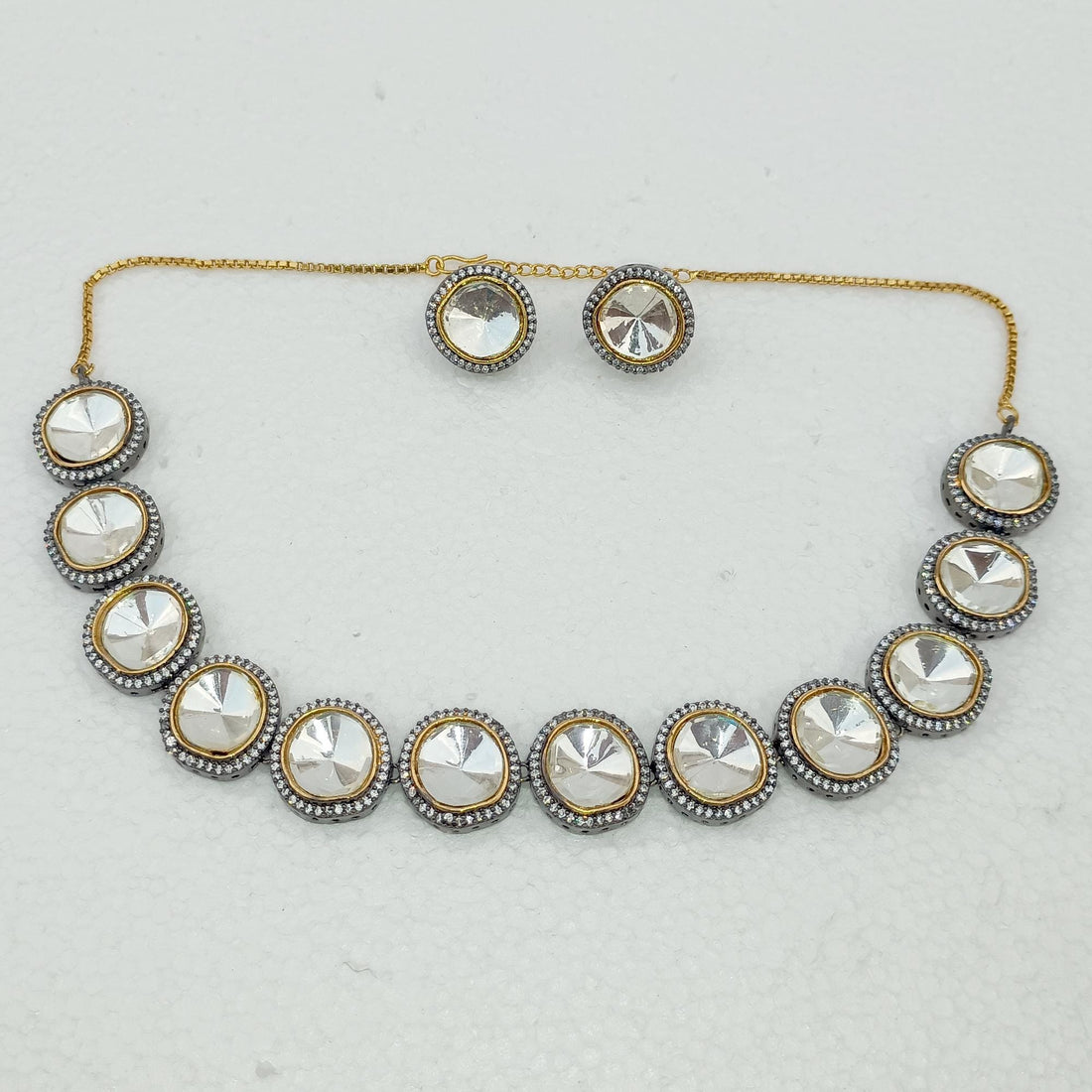Polki Diamond Choker Necklace Set | Indian Bridal Jewelry | Traditional Wedding Choker | Party Wear | Gift for Her — 5