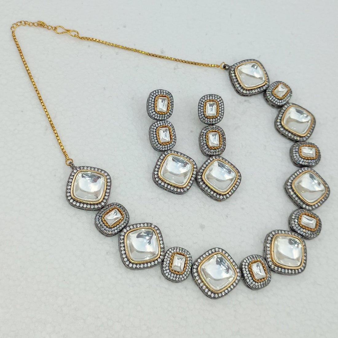 Handcrafted Polki Diamond Necklace Set | Indian Bridal Jewelry | Traditional Wedding Necklace | Party Wear | Gift for Her — 5