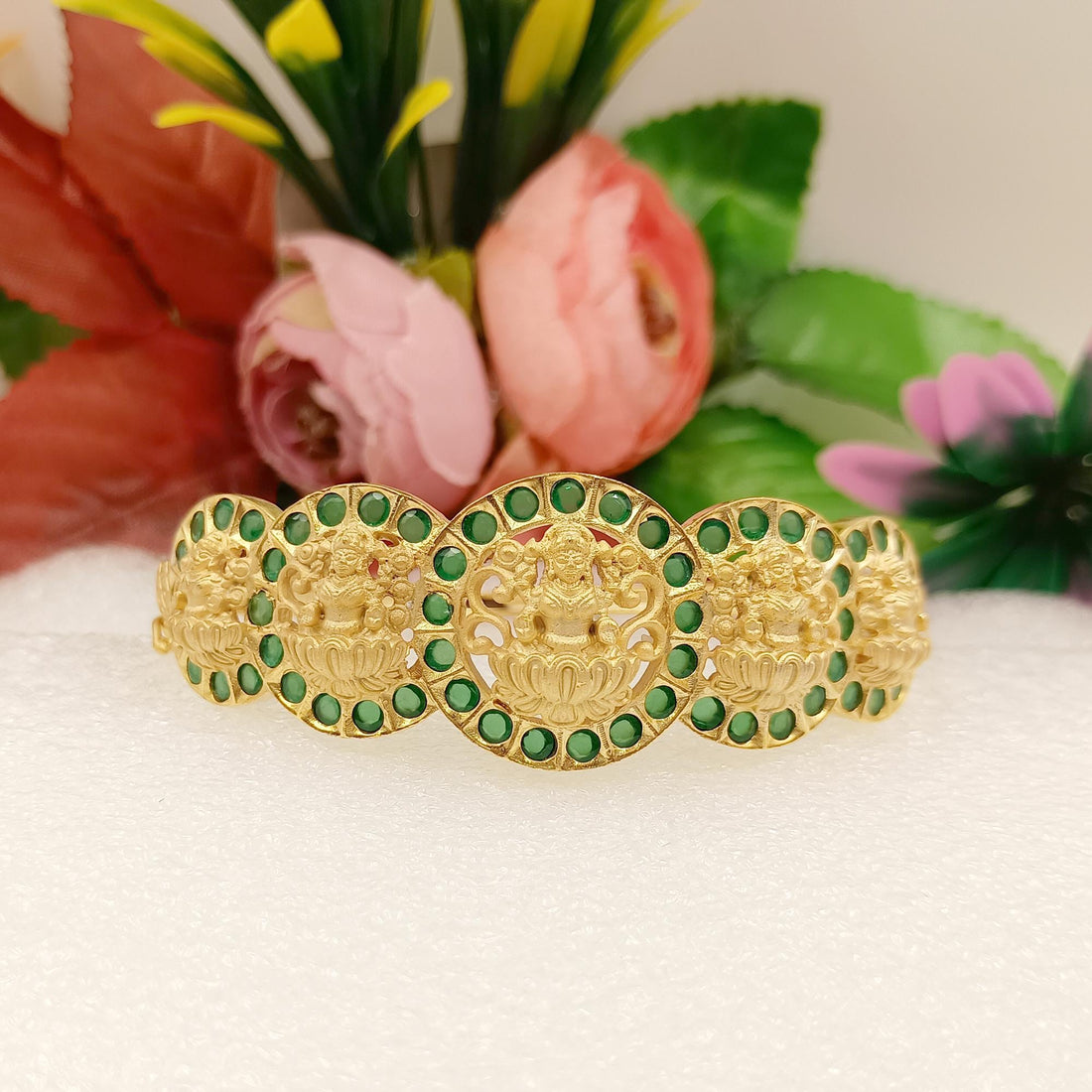 Gold Plated Lakshmi Bangle: South Indian Temple Jewelry