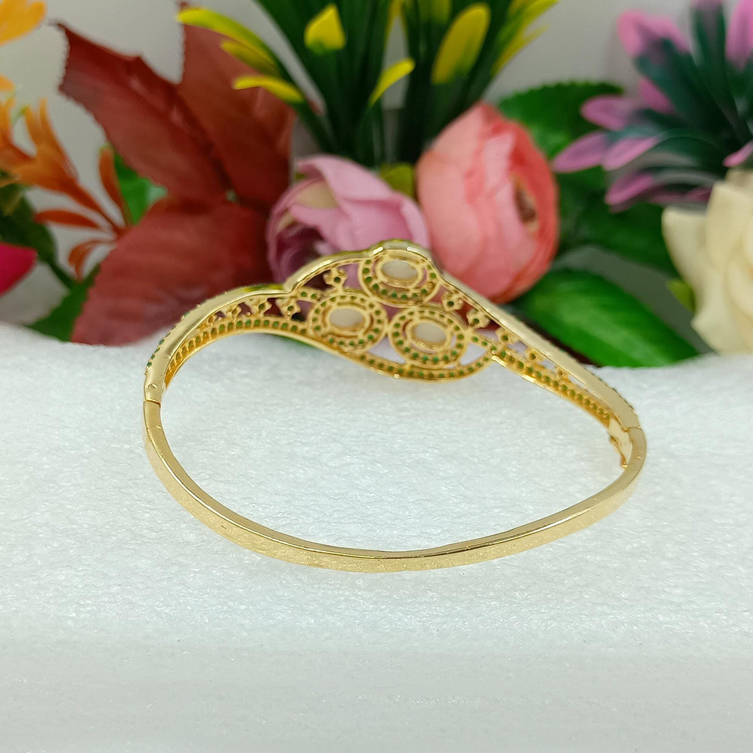 Gold Plated Emerald & Pearl Indian Bangle Bridal Jewelry | Handcrafted Bridal Jewelry | Gift For Her | Emerald Cuff |  Boho Luxe Jewelry — 7