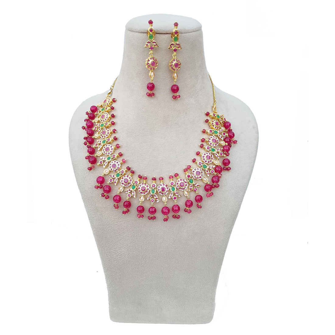 Gold Plated Ruby Necklace Set | South Indian Bridal Wedding Necklace  | Traditional Jewelry | Ethnic Statement Necklace | Gift For Her — 8