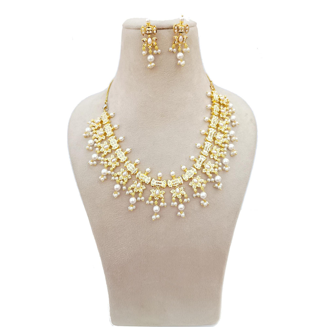 Ruby Emerald Pearl Gold Plated  Necklace | Ruby Emerald Pearl Jewelry | South Indian Wedding Set | Gift For Bride | Indian Bridal Jewelry — 3
