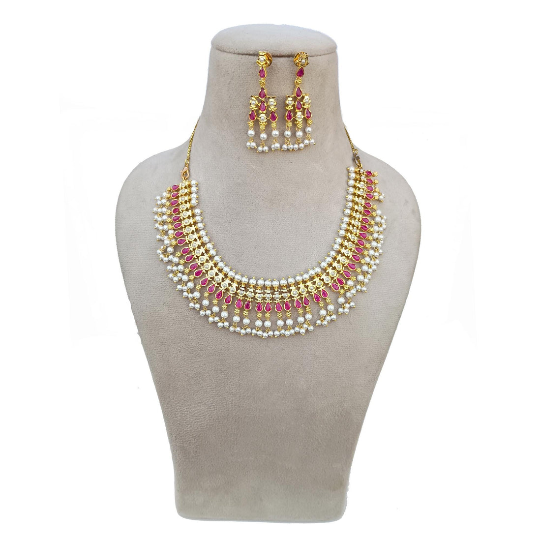 22K Gold Plated Ruby & Emerald Necklace | South Indian Wedding Jewelry | Traditional Bridal Necklace | Party Wear Necklace  | Gift for Her — 2