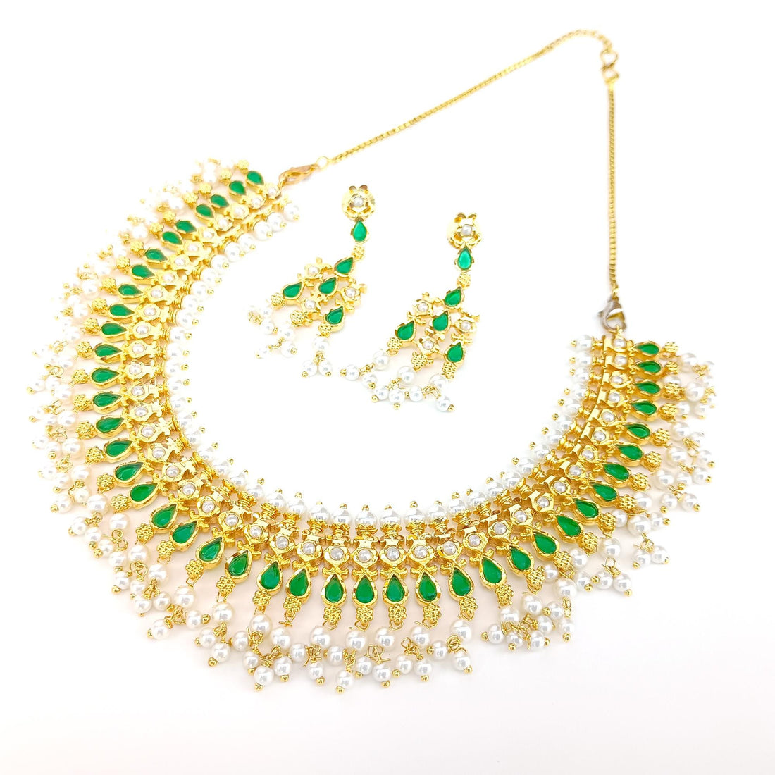22K Gold Plated Ruby & Emerald Necklace | South Indian Wedding Jewelry | Traditional Bridal Necklace | Party Wear Necklace  | Gift for Her — 5