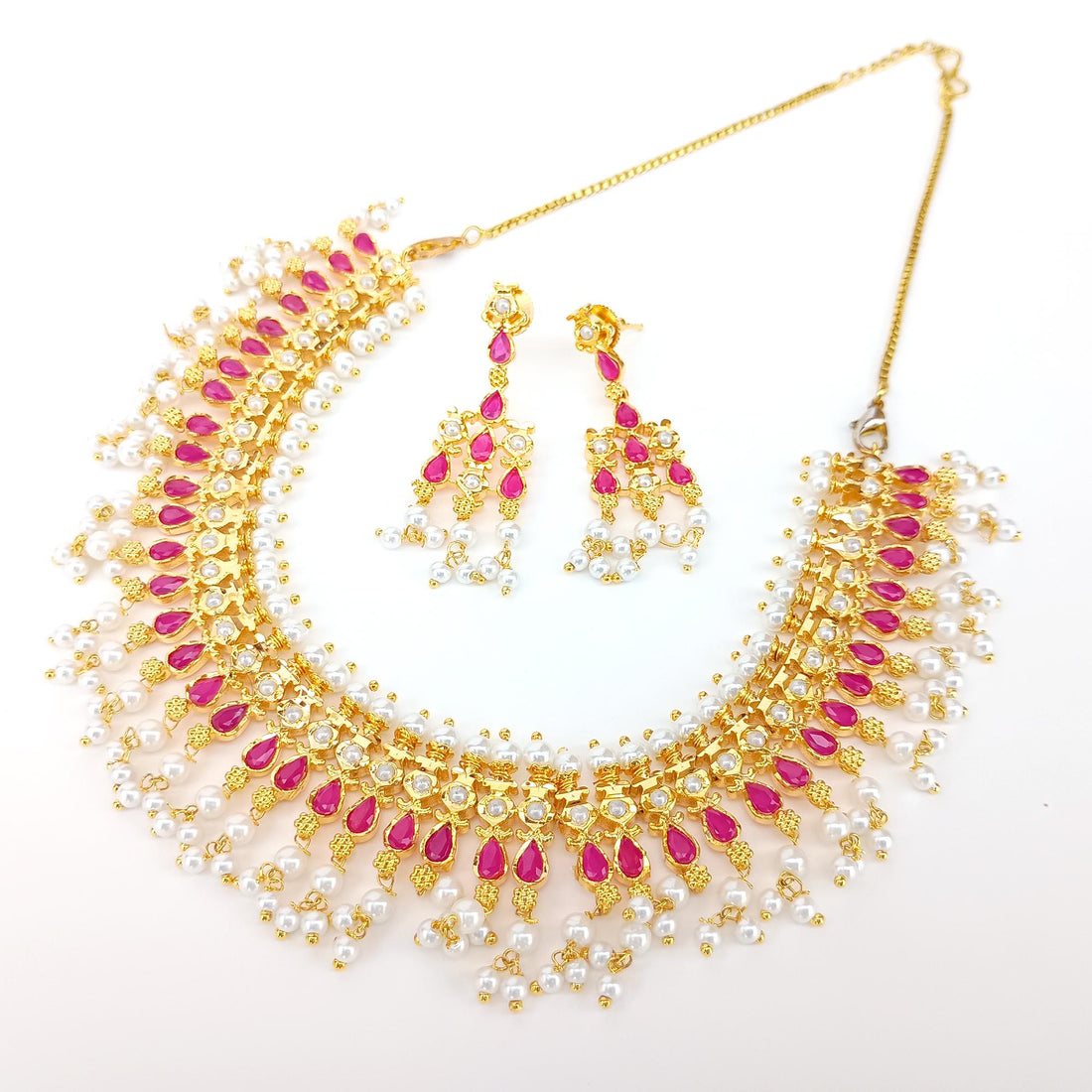 22K Gold Plated Ruby & Emerald Necklace | South Indian Wedding Jewelry | Traditional Bridal Necklace | Party Wear Necklace  | Gift for Her — 7
