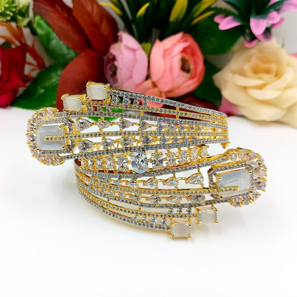 Gold Plated Moonstone CZ Bracelet | Indian Bridal Cuff Bangle | CZ Pave Statement Jewelry | Wedding Party Wear Bracelet | Gift for Women