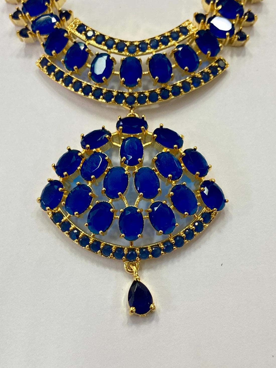 22k Gold Plated Blue Choker Necklace Set | South Indian Bridal Jewelry | Wedding Statement Necklace | Blue Sapphire Necklace — 6