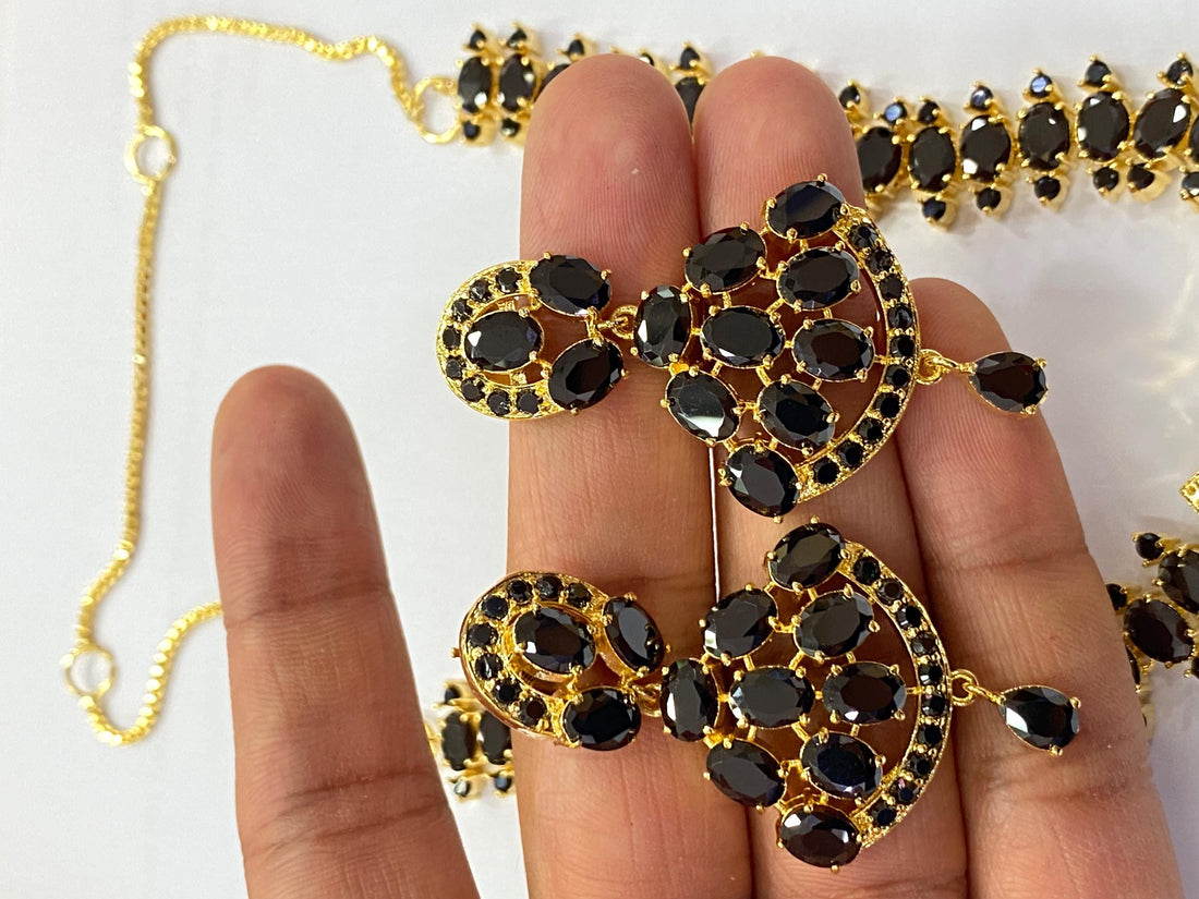 Black Onyx Necklace | 22K Gold Plated Bold Jewelry | Handcrafted Black Stone Artisan Necklace | Elegant Party Necklace | Gift for Women — 5