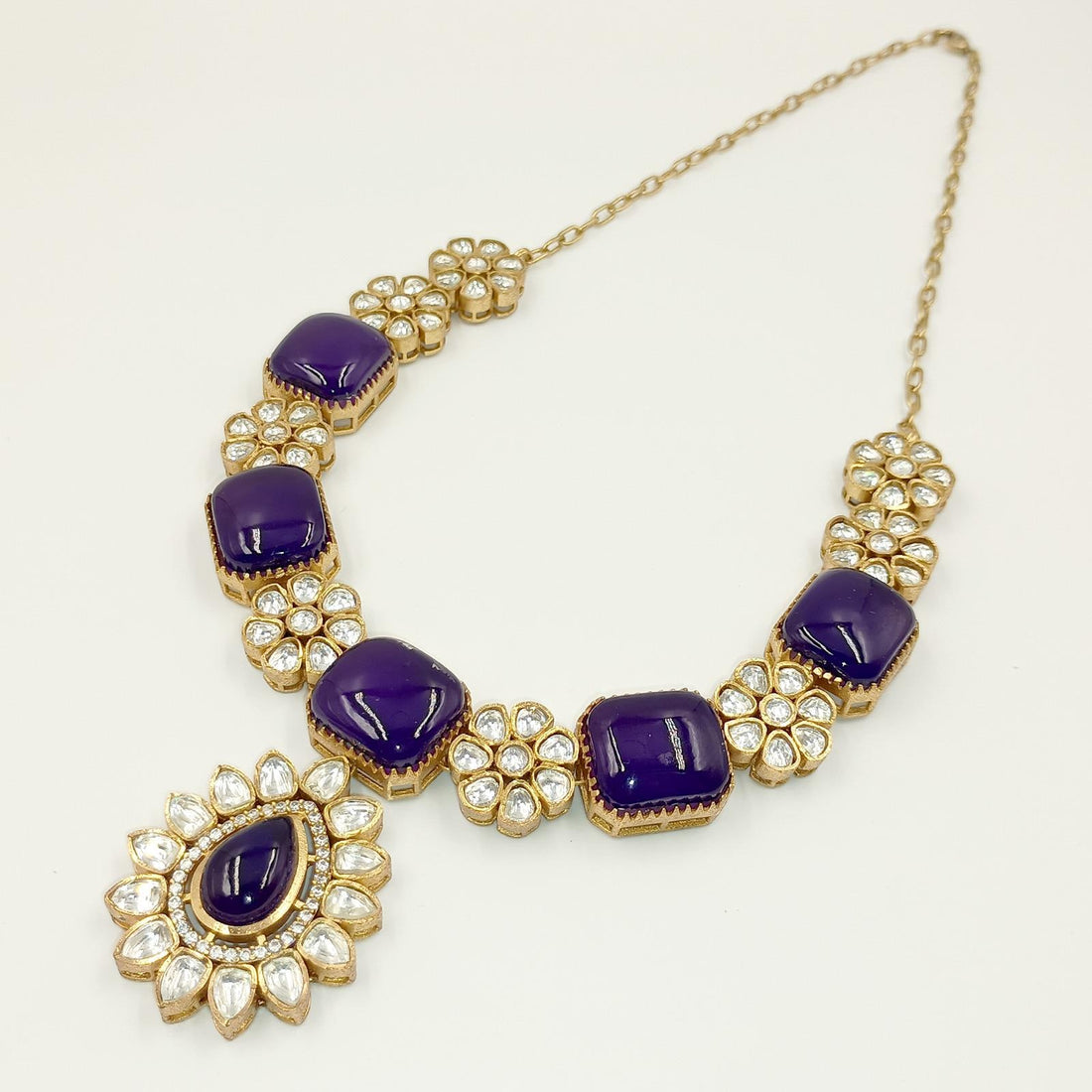 Amethyst Necklace Jewelry | Gold Plated Indian Bridal Jewelry | Wedding Necklace | Kundan Statement Necklace — 5