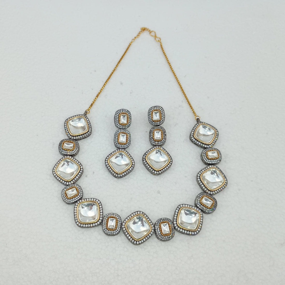 Handcrafted Polki Diamond Necklace Set | Indian Bridal Jewelry | Traditional Wedding Necklace | Party Wear | Gift for Her — 4