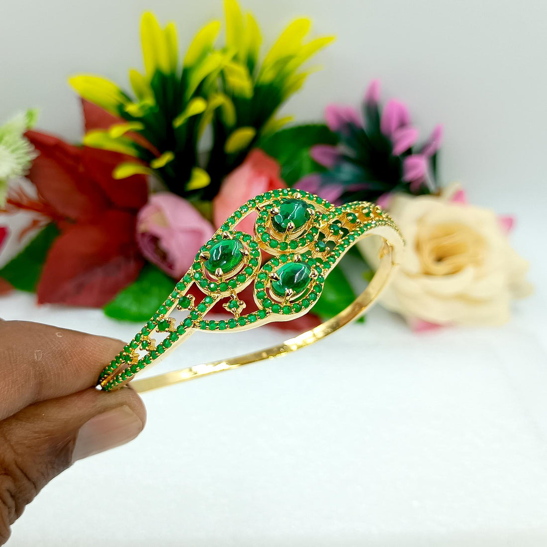 Gold Plated Emerald Bangle: Indian Wedding Jewelry