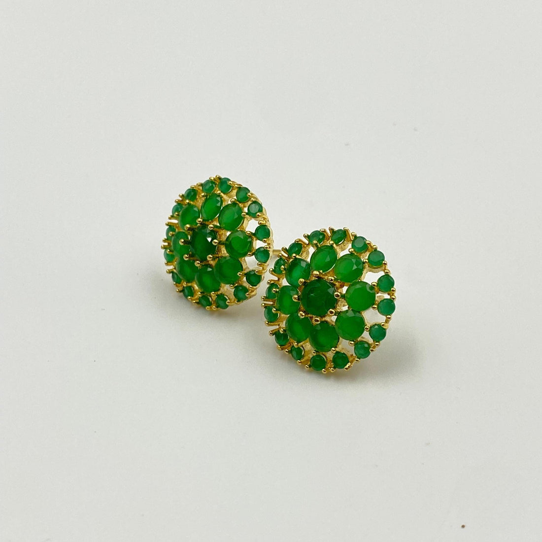 Handcrafted Premium Green Onyx Floral Stud Earrings | Gold-Plated Jewelry | Elegant Statement Gold Ear Studs — 4
