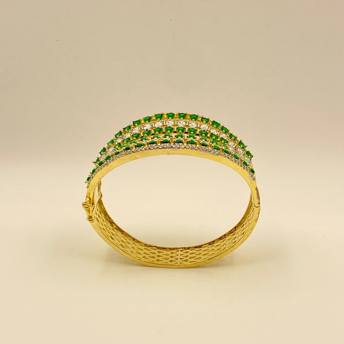 Emerald Teardrop Cuff Bracelet Gold Plated, Crystal Accents, Wide Statement Bangle, Handmade Jewelry, Bridesmaid & Special Occasion Gift — 3