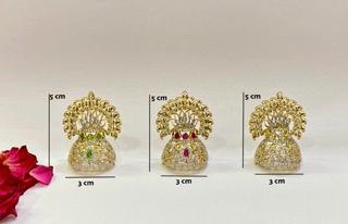 Gold Plated Radha Krishna Mukut: Handmade Deity Crown with Ruby CZ Stones