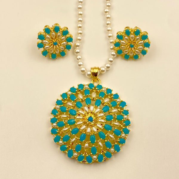 Turquoise Arizona Pendant Necklace & Earrings | Handmade Pearl Gemstone Jewelry | Sky Blue Pendant Necklace | Bridal Necklace  Gift for Her