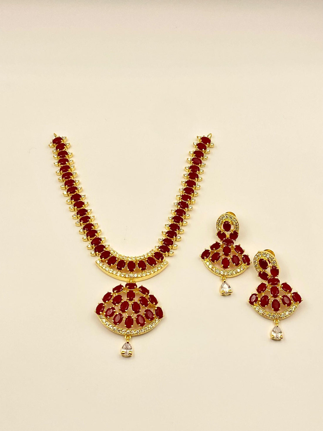 Ruby Swarovski Bridal Necklace Set | Gold Plated Statement Jewelry | Elegant Wedding Necklace | Handmade Red Luxury Gemstone Jewelry — 3