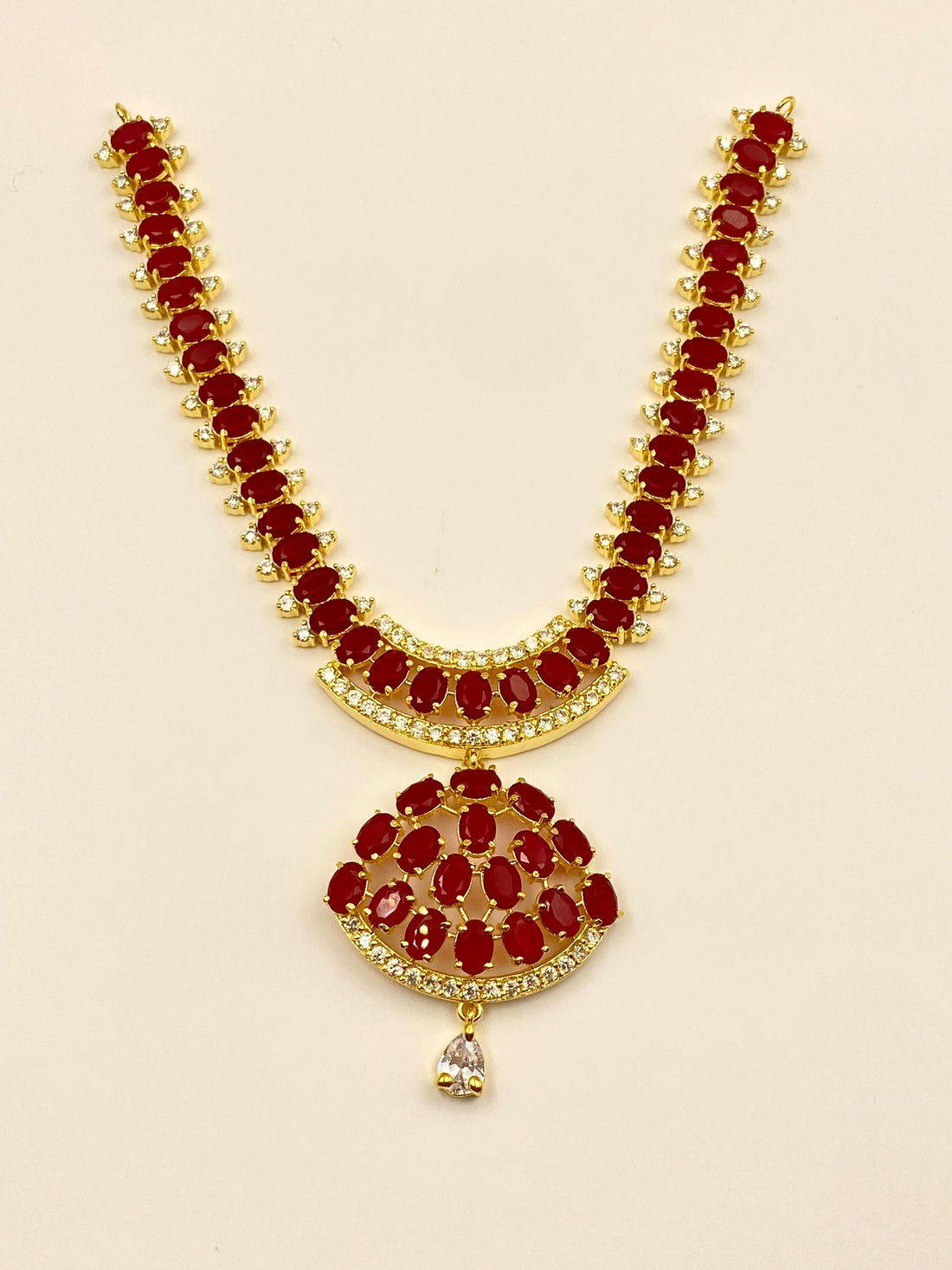 Ruby Swarovski Bridal Necklace Set | Gold Plated Statement Jewelry | Elegant Wedding Necklace | Handmade Red Luxury Gemstone Jewelry — 6