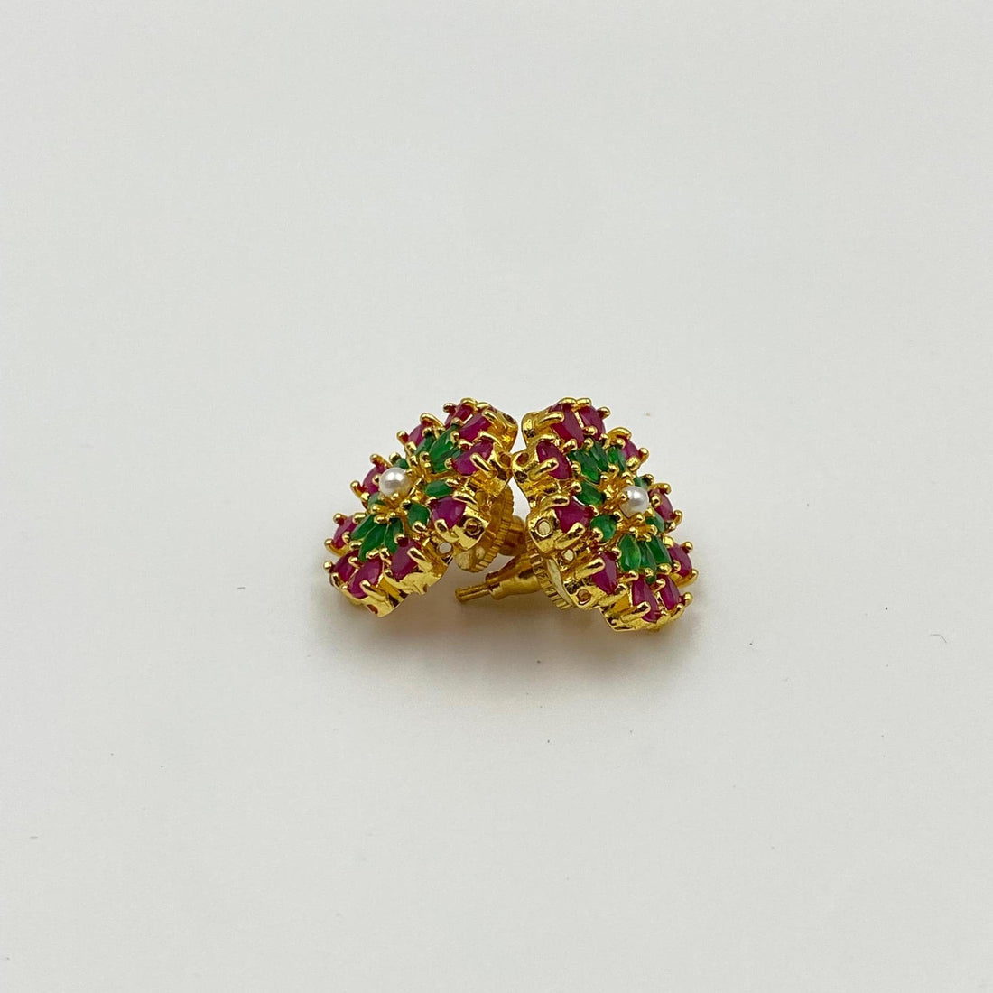 Handcrafted Ruby Green Floral Stud Earrings | Gold-Plated Jewelry | Festive Statement Ear Studs — 6