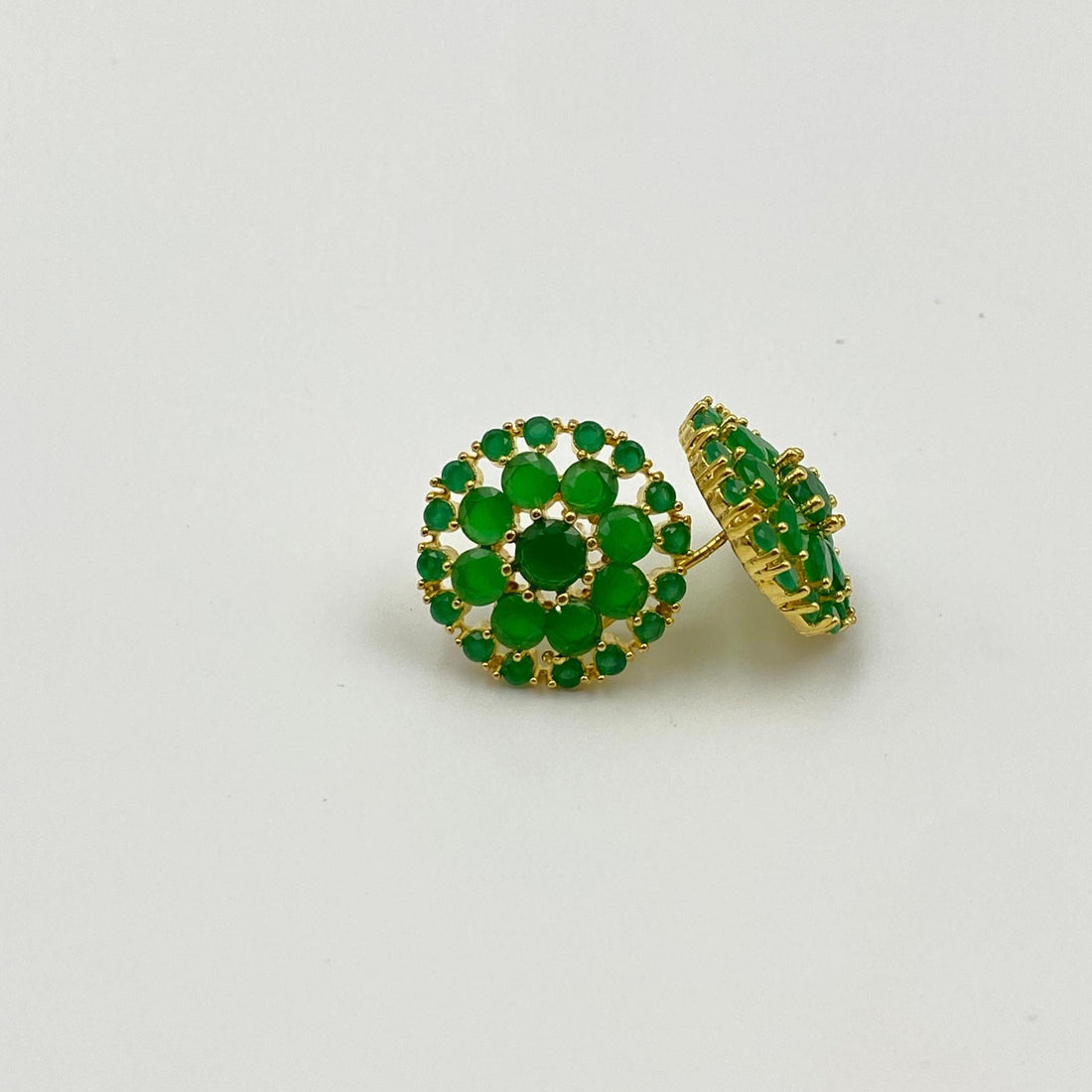 Handcrafted Premium Green Onyx Floral Stud Earrings | Gold-Plated Jewelry | Elegant Statement Gold Ear Studs — 5