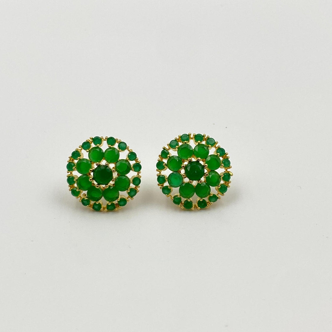 Handcrafted Premium Green Onyx Floral Stud Earrings | Gold-Plated Jewelry | Elegant Statement Gold Ear Studs