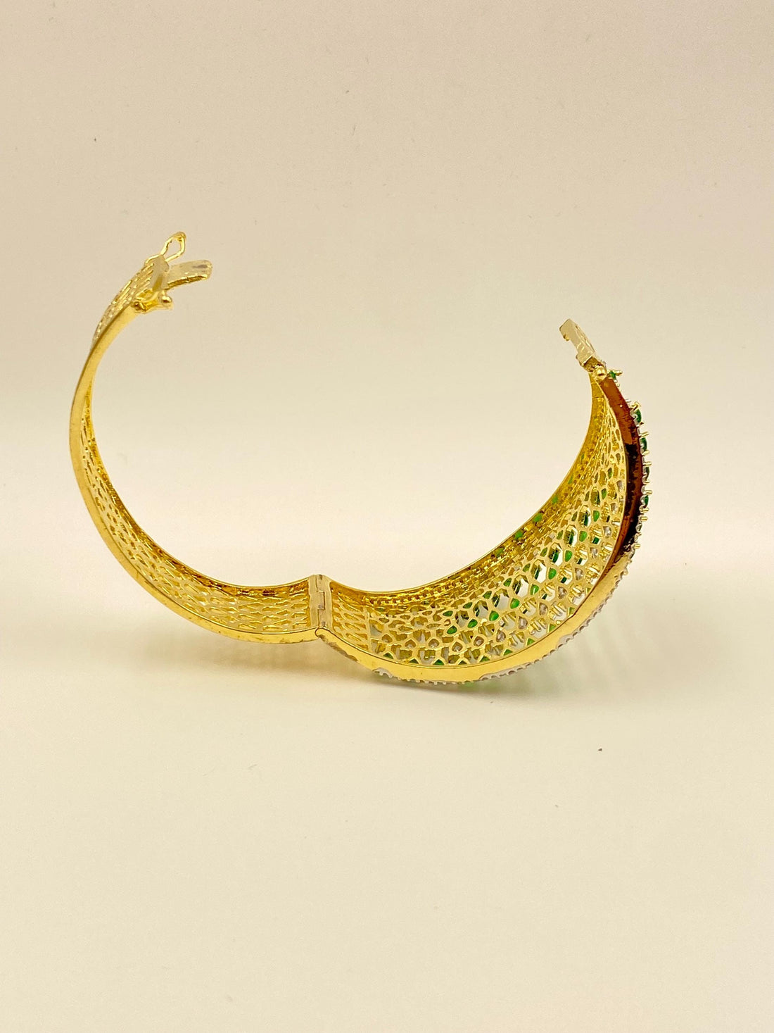 Emerald Teardrop Cuff Bracelet Gold Plated, Crystal Accents, Wide Statement Bangle, Handmade Jewelry, Bridesmaid & Special Occasion Gift — 7