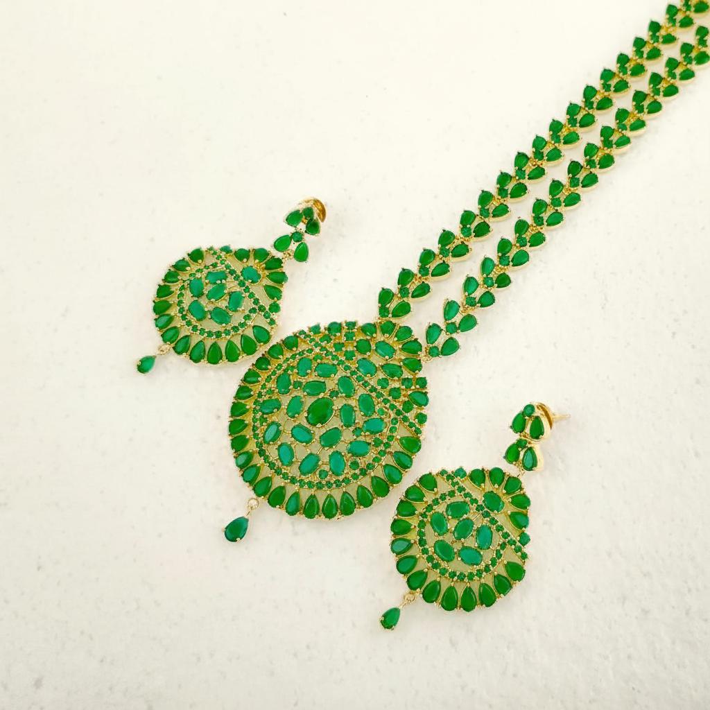 Emerald Green Long Haar Necklace | Gold Plated Jewelry | South Indian Jewelry | Traditional Bridal Wedding Necklace | Gift For Her — 4